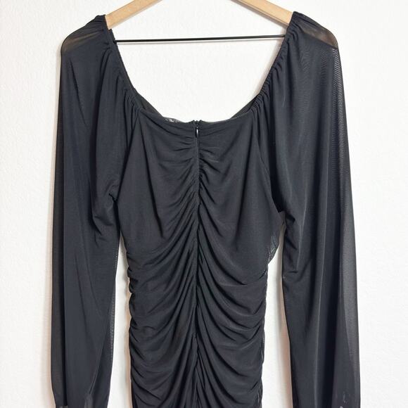 ZESICA WOMEN'S SEXY V-NECK BLACK BODYCON MINI DRESS WITH LONG SLEEVES LARGE NEW - Picture 4 of 10